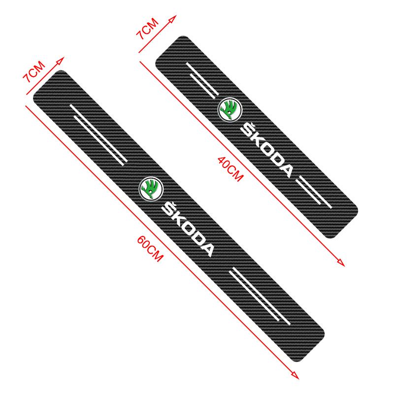 4Pcs Car Door Plate Carbon Fiber Threshold Protector Sticker Decals For Skoda Octavia Octavia Kodiaq Karoq Kodiaq Superb Karoq VisionS