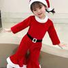 Red Santa Claus Children Christmas Clothes Cosplay with Top Pants Hat Performance Costume Set Elf Outfits Soft Plush