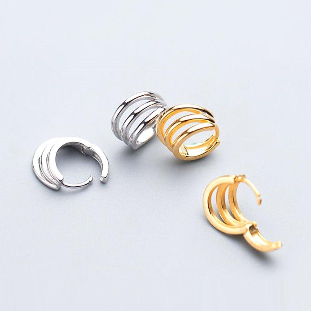S925 Silver Simple 3-Punch Short Hoop Earrings (1 Pair) P0941W
