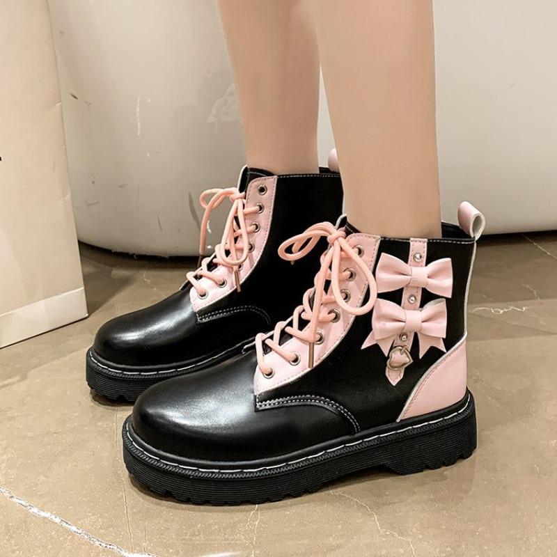 Autumn New Martin Boots Thick Heel Fashion Locomotive Boots with Skirt Small Boots Bow