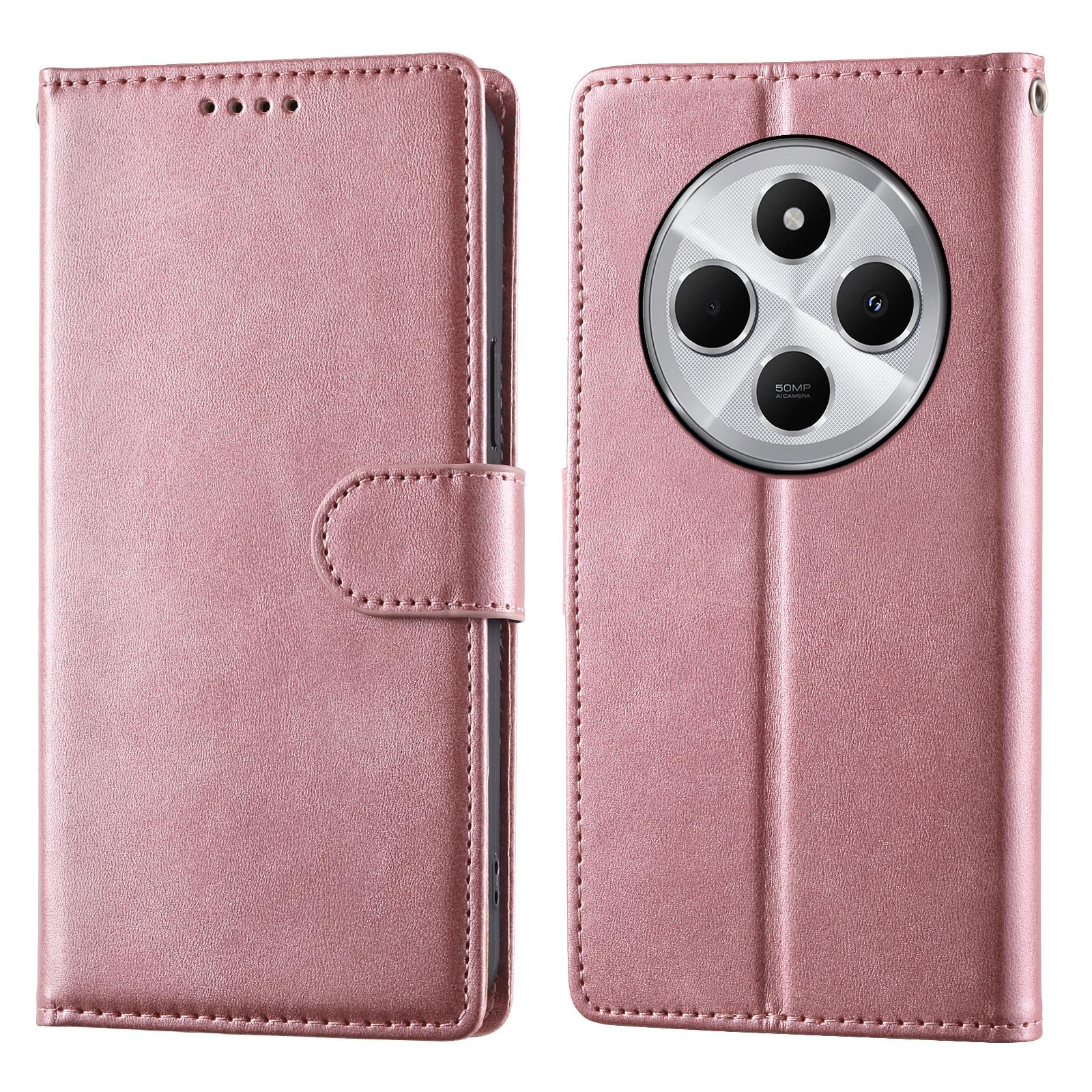 

For Xiaomi Redmi 14C 4G Case Stand Wallet Calf Texture PU Leather Flip Phone Cover with Wrist Strap
