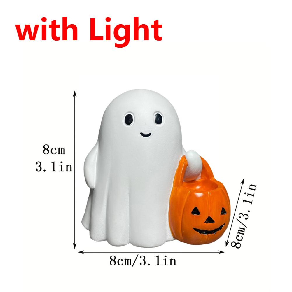 

Glow in Dark Halloween Ghost Statue Decor Cute LED Resin Ghost Pumpkin Figurine Halloween Decor Halloween Party Props Ornaments