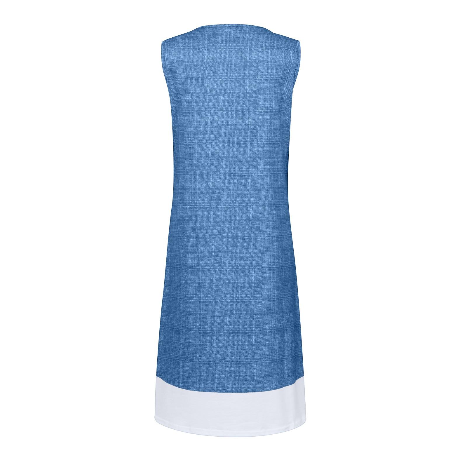 Модное женское свободное повседневное платье без рукавов с фальшивым воротником и круглым — фото 9