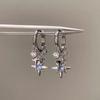 Koreanische Mode Blaue Kristall Achteckige Anhängerohrringe für Damen Einfache Metall Kreuz Hängeohrringe Charme Schmuck Geburtstagsgeschenke