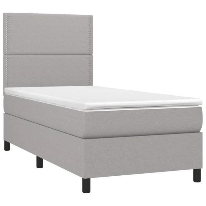 3141665 vidaXL Lit à sommier tapissier avec matelas Gris clair 90x200 cm Tissu