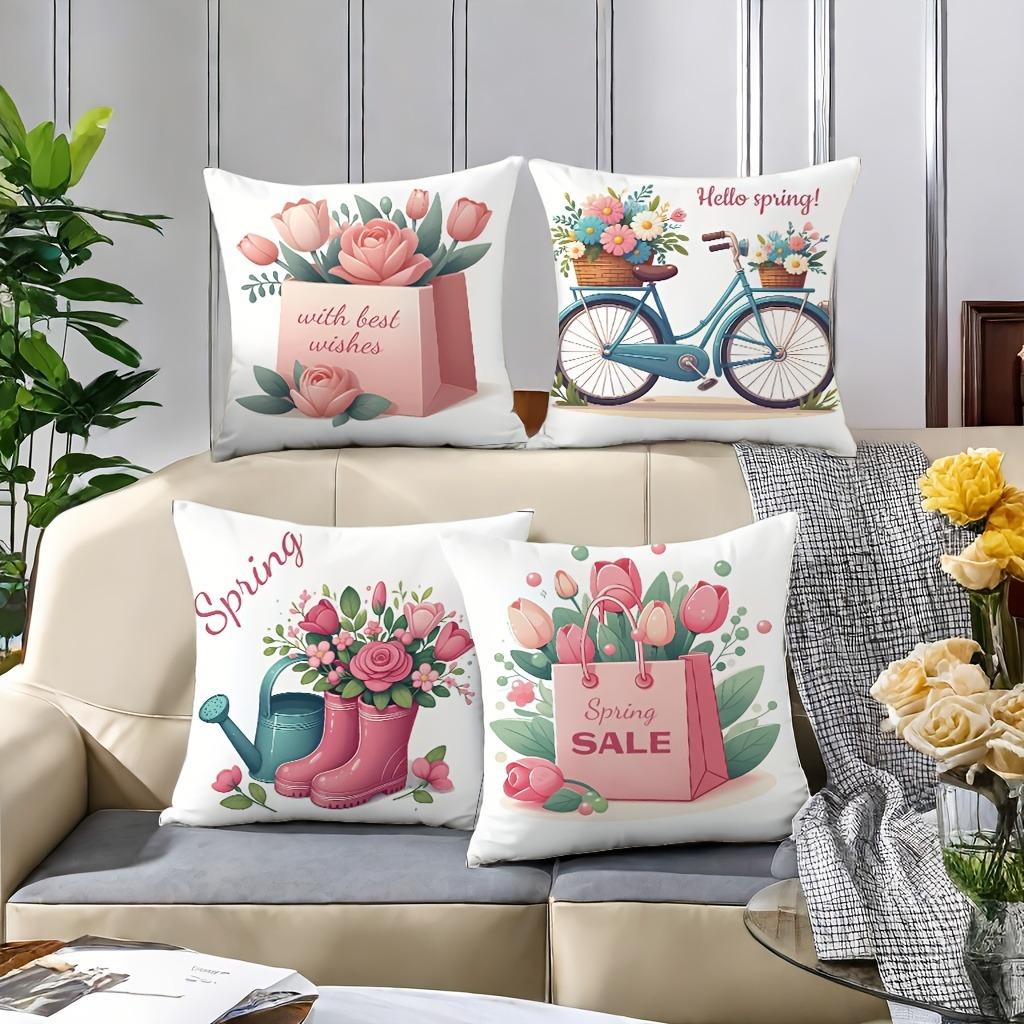 Pink and White Tulip Decorative Pillowcase PillowcaseBedroom Living Room Sofa Home Decor Polyester Cushion Cover with Zipper