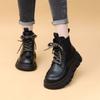 Soft Leather Thick-soled Martin Boots Women's Autumn British Wind Heightening Single Boots Black Short Boots Non-slip and Wear-resistant