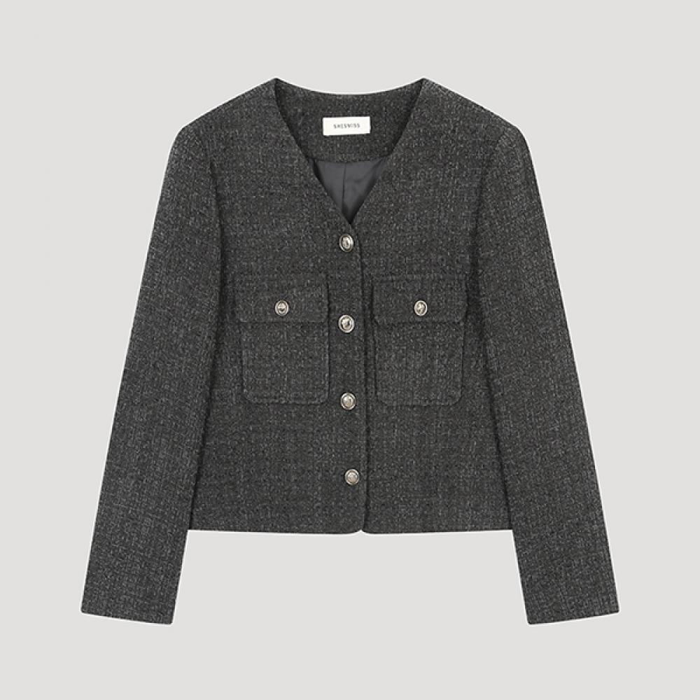 

She S miSS Tweed V Neck Jacket Swwjko31040 Ch charcoal/55
