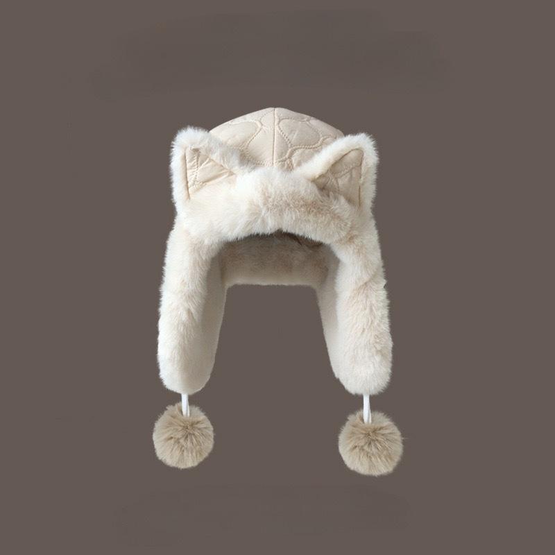 Fox Ears Plush Hat for Women In Autumn and Winter Cute New Style  Warm  Cycling Cold Proof  Versatile Plus Velvet Lei Feng Hat