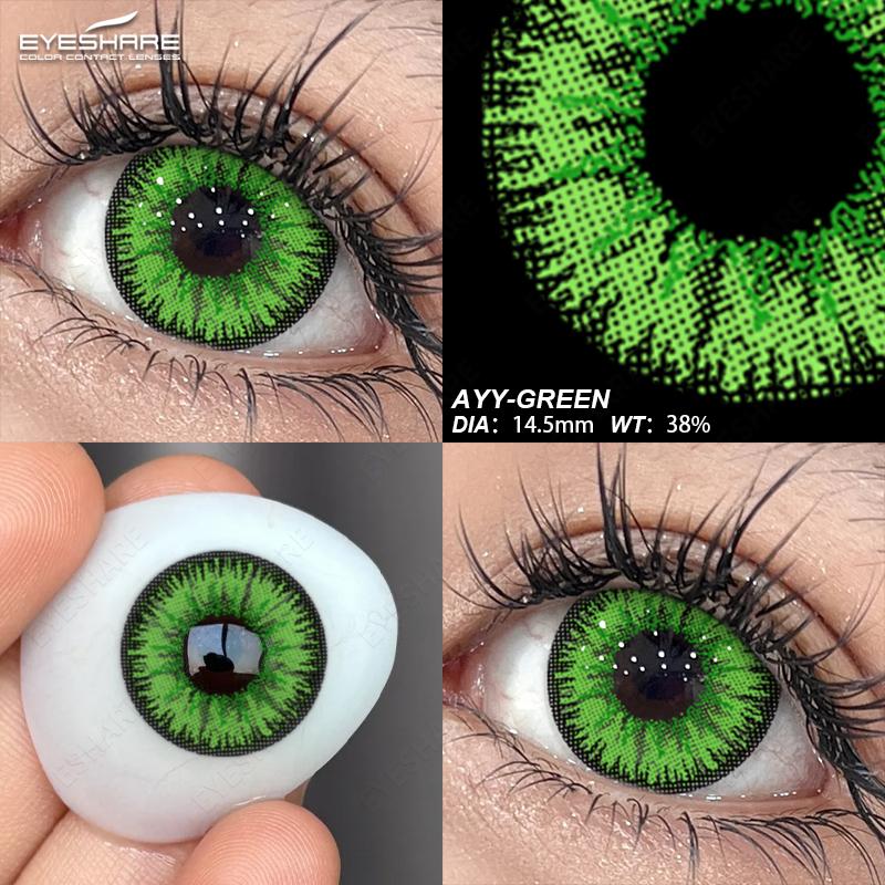 

1 пара контактных линз для косплея, цветные контактные линзы для Хэллоуина, линзы для красных глаз, косметические линзы для голубых глаз AYY-GREEN