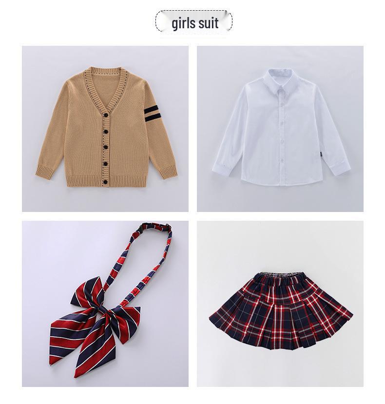Children's British School Cardigan Three-Piece Set: Spring/Autumn Uniform for Primary and Kindergarten