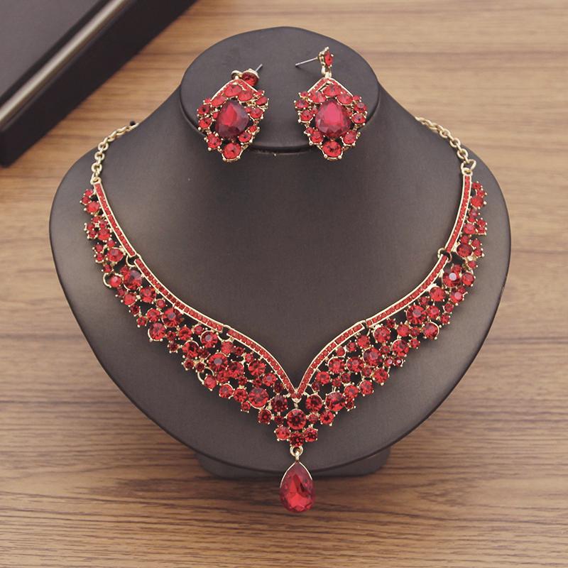 Gorgeous Purple Crystal Wedding Dress Choker Necklace Sets for Women Bridal Jewelry Sets Earrings Dubai Jewelry Sets Fashion