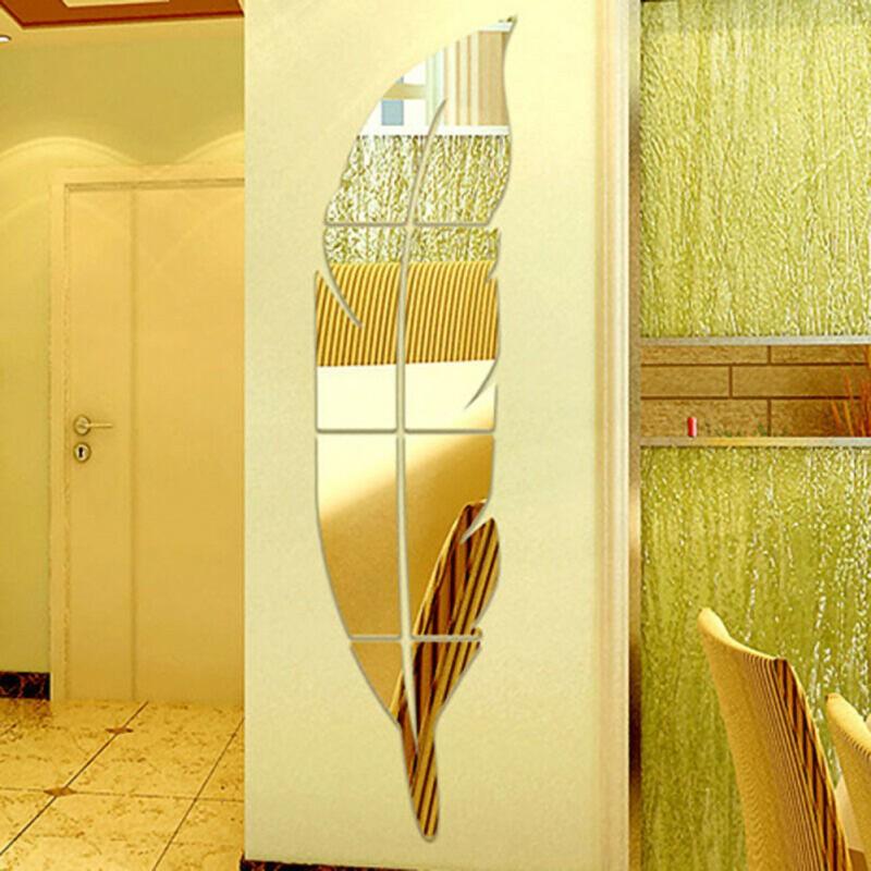 18*73cm DIY Moderní Styl Pírko Dekorativní Zrcadlové Samolepky na Zeď Pokojová Dekorace