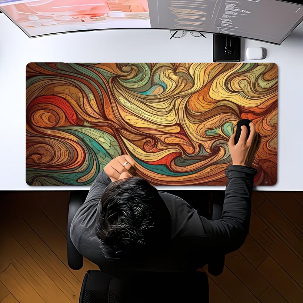 Buntes Spiral-Abstraktkunst-Gaming-Mauspad XXL Gebogene Schreibtischmatte Rutschfeste Gummi-Tastaturmatten für Gamer Laptop Tisch