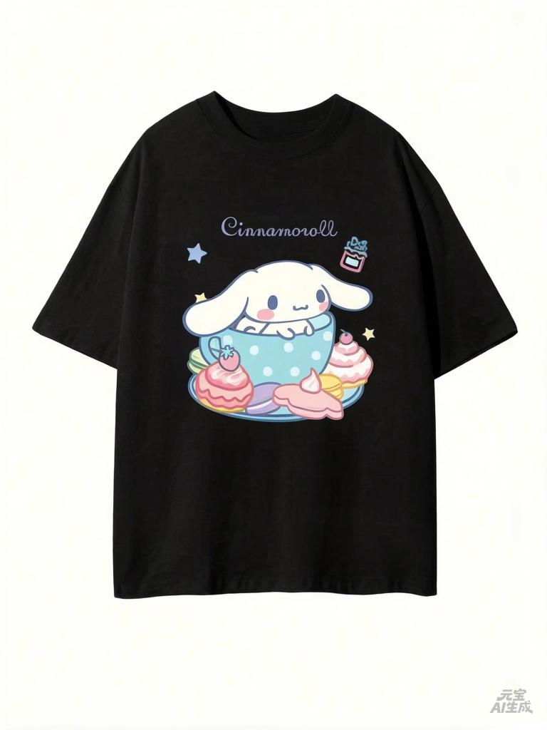 

Sanrio Women T Shirt Multiple Sizes Screen Print Cinnamoroll Design Cotton Casual Wear Cute Style S