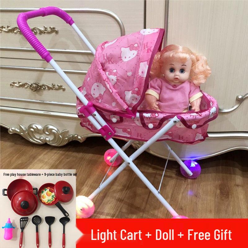 

Коляска для куклы для девочки со светом и звуком - Игрушка для ролевых игр, подарок на день рождения Standard