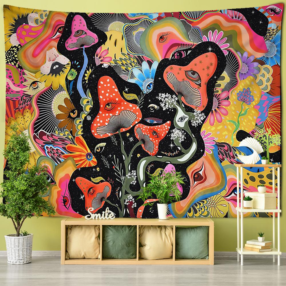 Psychedelic Mushroom Wall Hanging Tapestry Witchcraft Mystic Night Sky Anime Moon Snail Home Room Decor