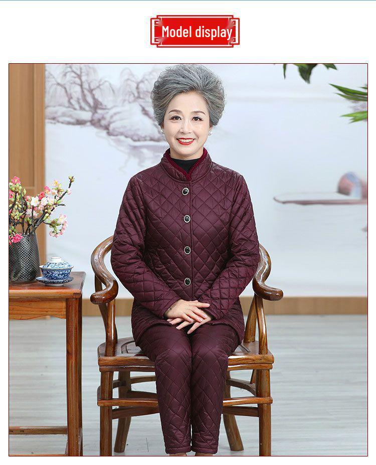 Warm Velvet Cotton Suit for Mom and Grandma: Autumn/Winter Three-Piece Set for Mature Women