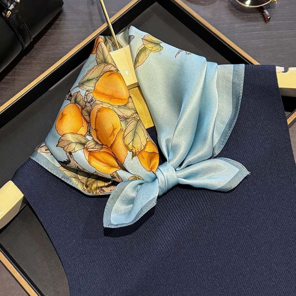 Fashion 100% Real Pure Silk Headscarf Square Scarf For Women Shawl Foulard Hijab Neckerchief Bandana Print Bufanda Echarpe