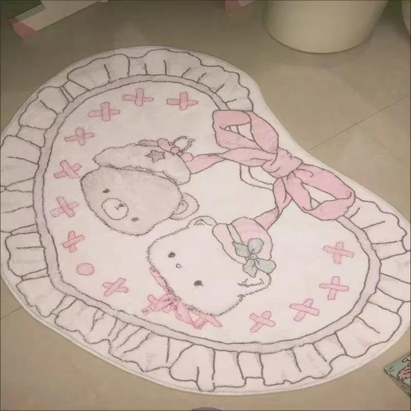Roze Hart Cartoon Vloerkleed van Nepkasjmier | Antislip Zacht Fluweel Bedside Huisdecoratie Mat, Schattig Crèmekleurig Stijl Vloerkleed 100x100cm 40inch