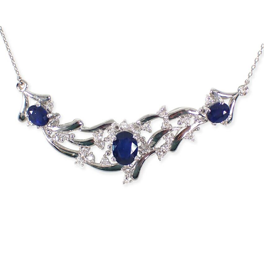 

[Used] Pt900/Pt850 Sapphire Diamond Necklace/j10-1