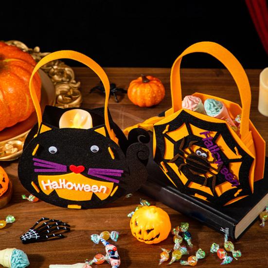Felt Halloween Handbag Trick or Treat Tote Bag Pumpkin Spider Web Shape Candy Holder for Kids Halloween Party Favors