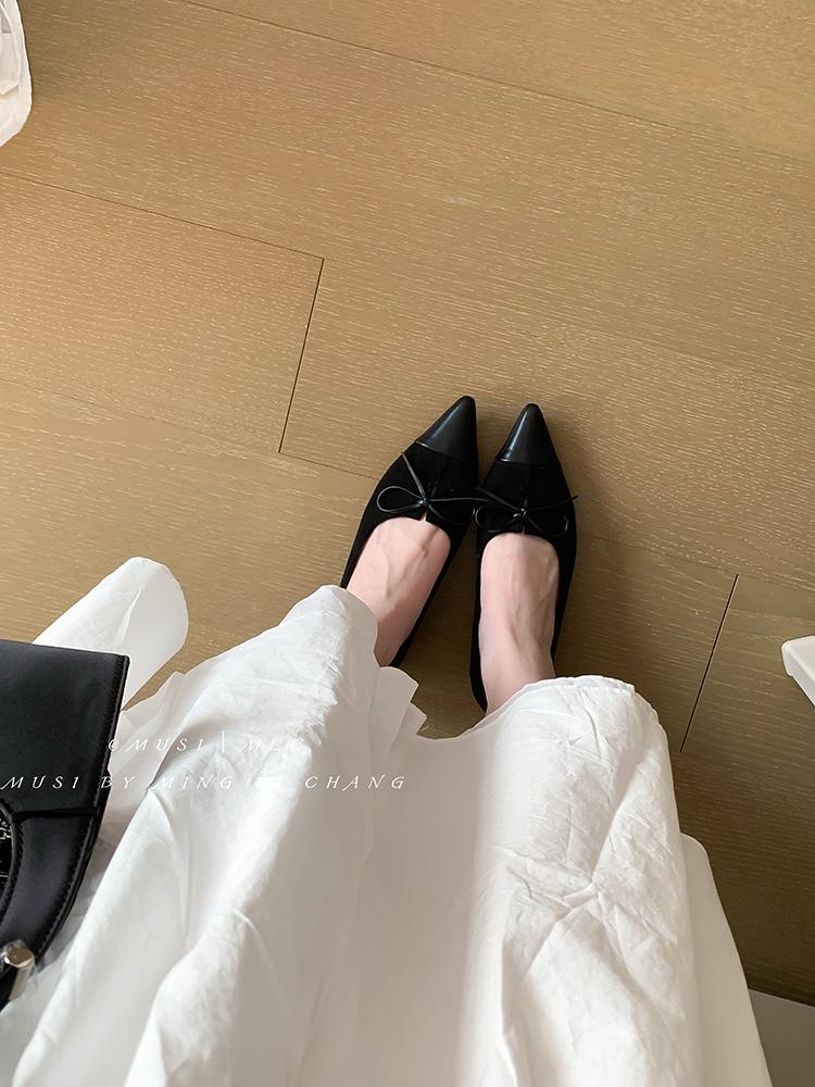 Fashion Zapatos Planos De Mujer Mocasines Black Pointed Toe Flats with Bow Shoes for Women Slip On Loafers Ballet Flat Foldable Flats