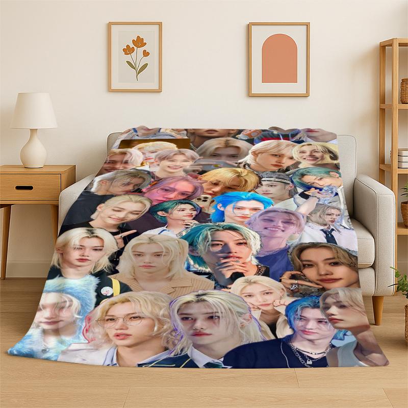 Kpop Felix Stray Kids Coperta in Flanella Morbida Calda per Camera da Letto Soggiorno Letto Viaggio Campeggio Picnic Regalo