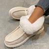 Cross-border foreign trade low-top lace-up cotton shoes women's autumn and winter round head plush mouth flat-bottomed snow boots