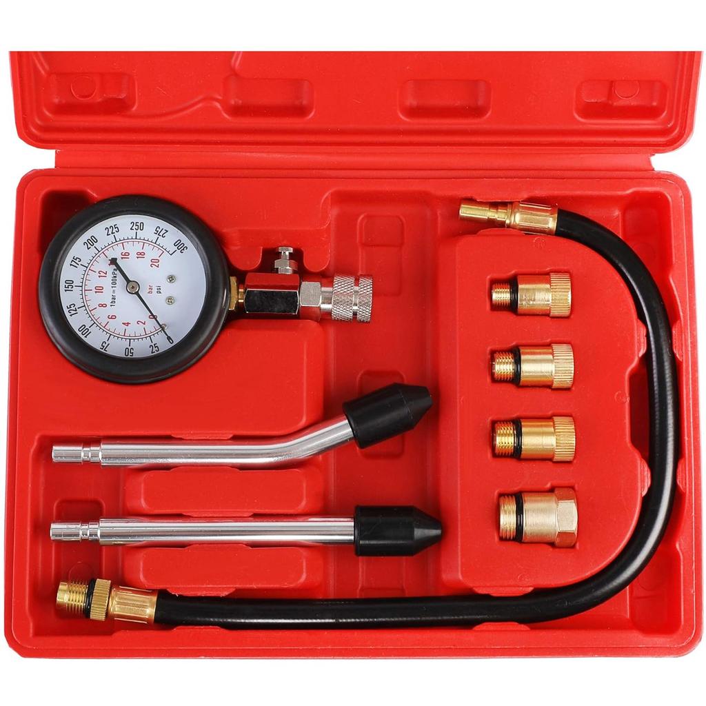Petrol Engine Cylinder Compression Tester Kit Automotive and Motorcycles Tool 0-300PSI Engine Cylinder Pressure 0-21 Bar Gauge