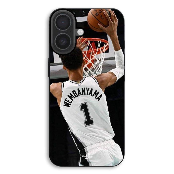 Coque de téléphone - MANIACASE - iPhone 17 - Silicone TPU - Noir - Victor Wembanyama n°1 San Antonio Spurs Dunk