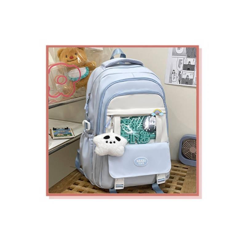 Backpack Solid Color Student Large Capacity Schoolbag Outdoor Leisure Travel Bag