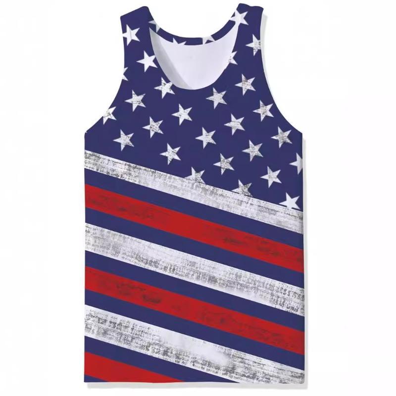 Men's O-Neck Eagle American Flag Pattern Print Tank Tops 3D Printed Vest Loose Sports Fitness  Sleeveless Shirt