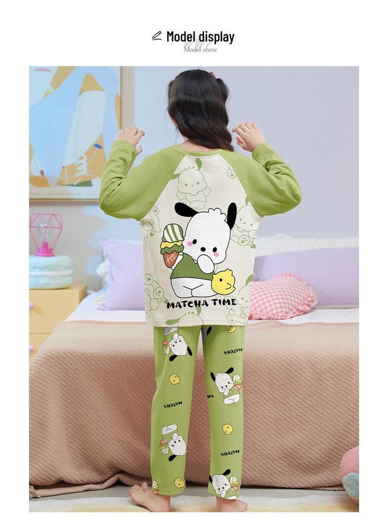 2026 Stylish Girls' Long-Sleeve Pajama Set for Spring/Fall - Cute Big Kid Sleepwear