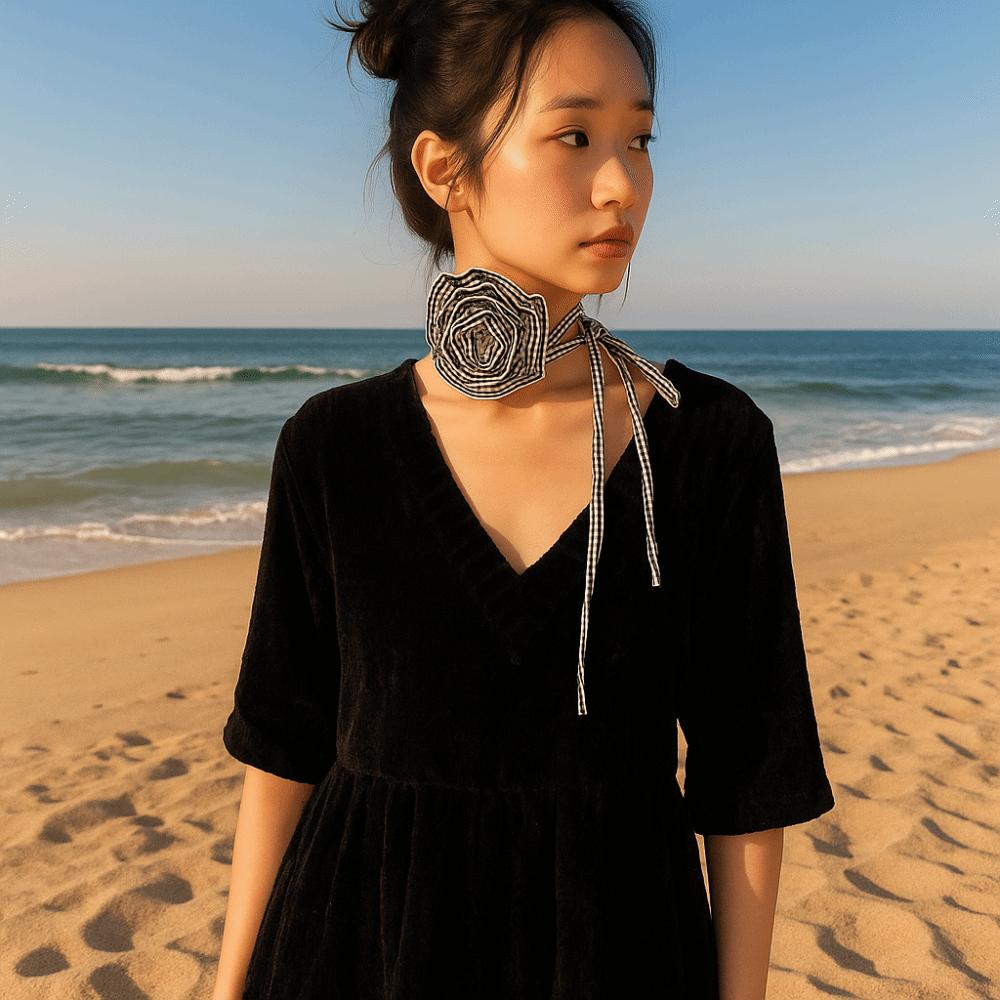 Korean Style Flower Clavicle Chain Wave Point Leopard Print Chocker Vintage Chiffon Necklace  Party