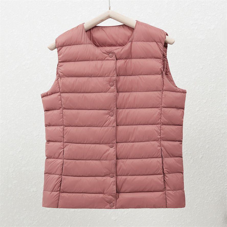 Women's White Duck Down Lightweight Vest - Collarless, Sleeveless Winter Innerwear