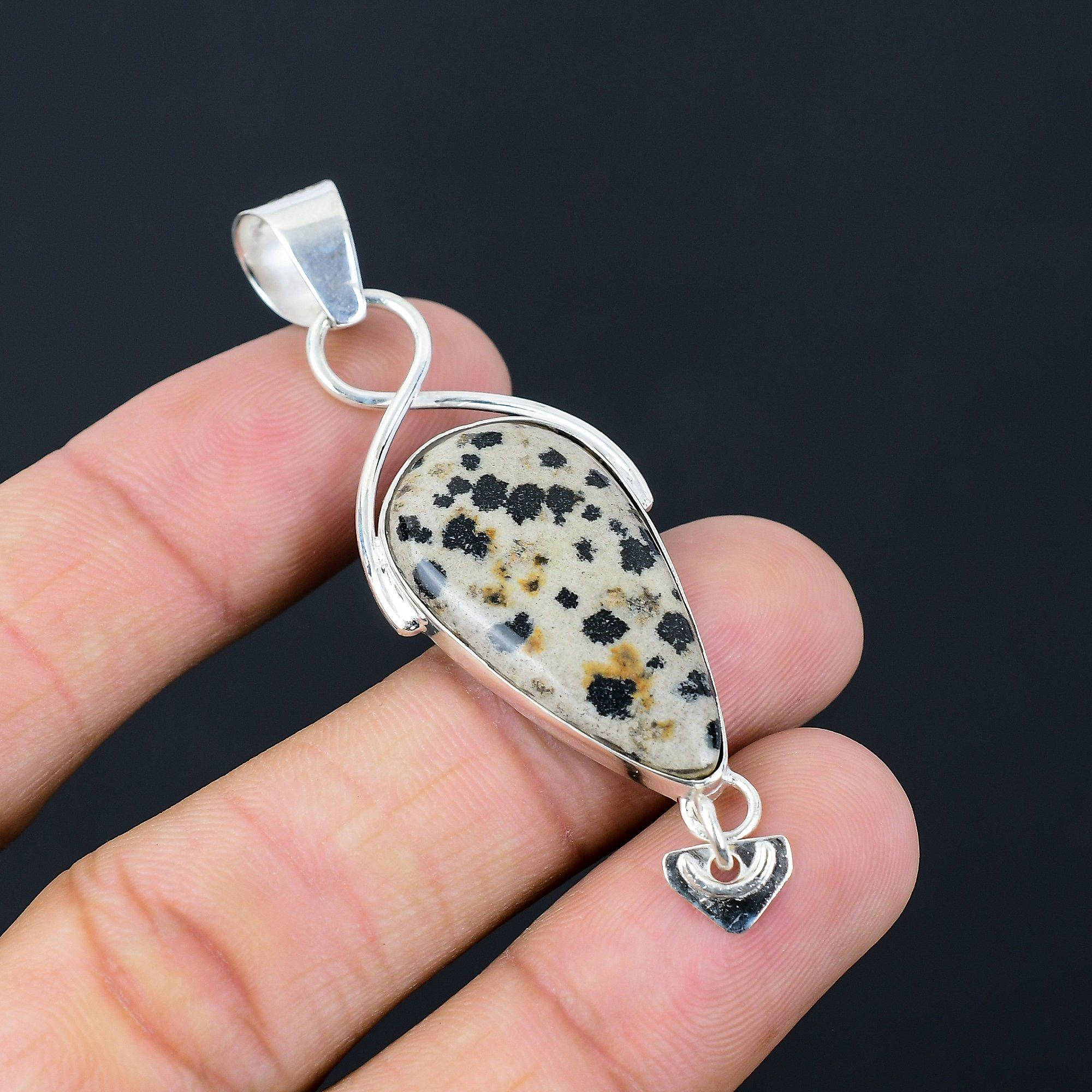 Dalmatian Jasper Gemstone 925 Sterling Silver Engagement Wedding Pendant Jewelry