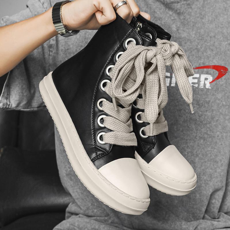 

TUINANLE Кожаные мужские парусиновые туфли Осень Высокие повседневные туфли для мужчин Нескользящие женские кроссовки для ходьбы и вождения 38