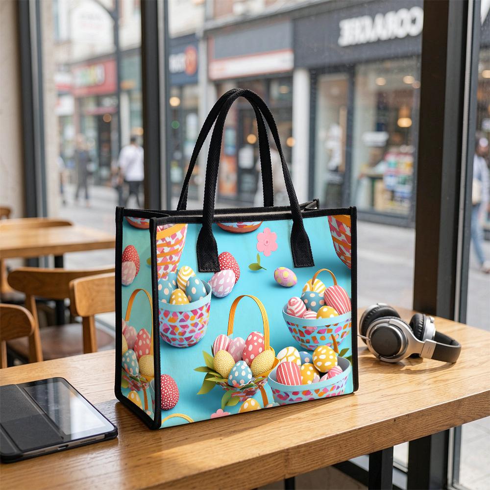 Easter Egg Print Tote Bag Portable Casual Handbag for Daily Shopping Outing