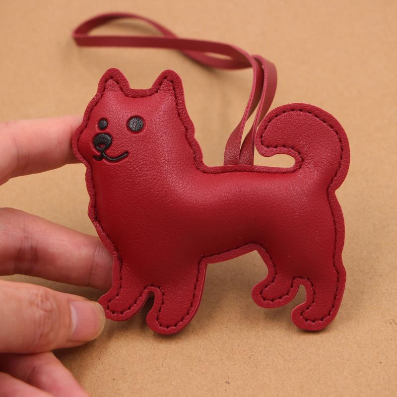 Charming Samoyed Dog PU Leather Keychain Animal Pendant for Purse Adornments