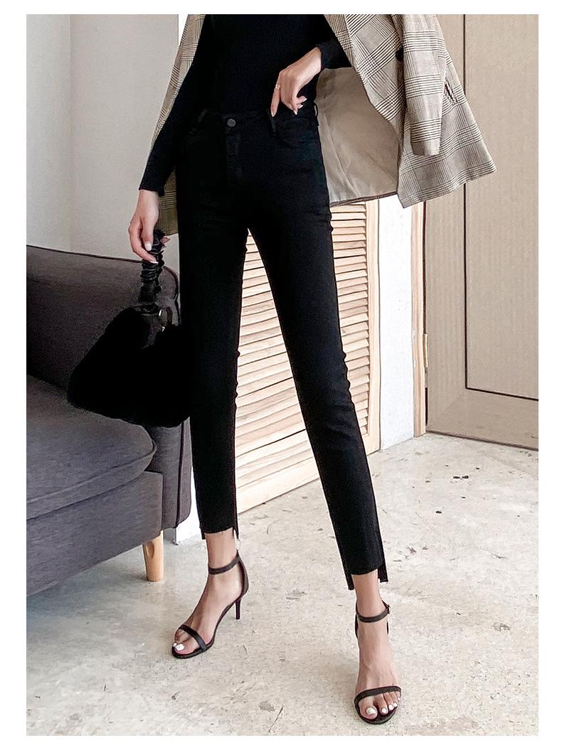 

2026 European & American High Waist Black Skinny Cropped Step Hem Jeans - Women s Stretch Irregular Pencil Pants Size 25