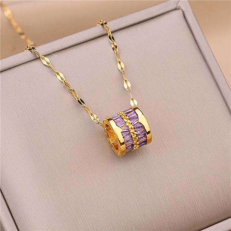 

Exquisite Hollow Cylinder Crystal Pendant Necklace for Women New Charm Gold Color Stainless Steel Zircon Korea Jewelry Accessory