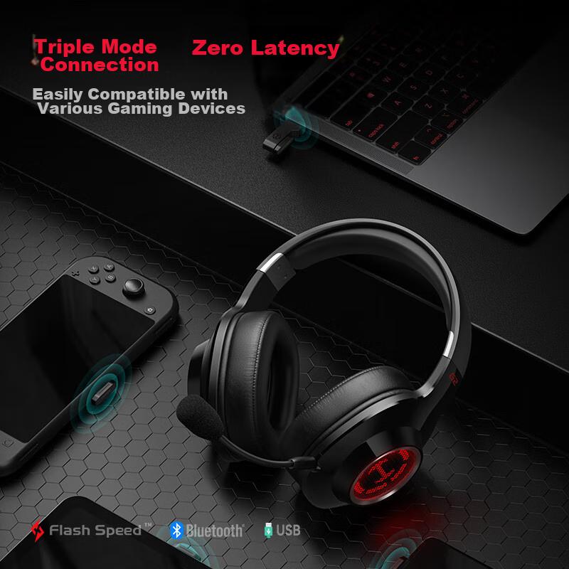 Drahtlose Edition, 2,4G, Kabelgebundene Bluetooth Over-Ear-Kopfhörer, für Gaming, Computer, Kabellos, Schwarz