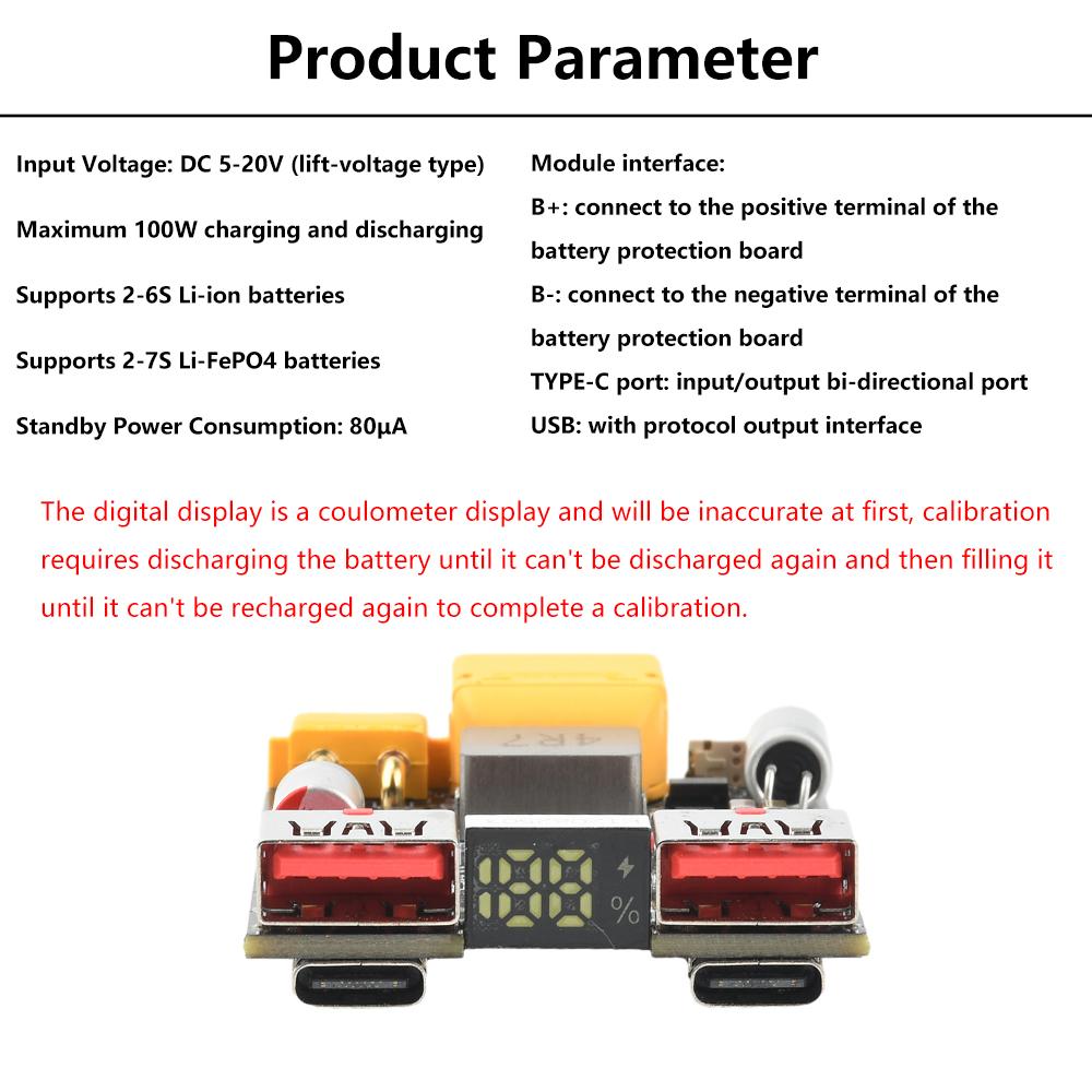 2-7S 100W Fast Charging Module Universal Mobile Power Motherboard Supports Lithium/LiFePO4 Batteries Dual USB Dual Type C