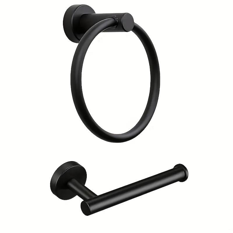 Stainless Steel Bathroom Set: Towel Ring, Towel Bar, and Tissue Holder.
