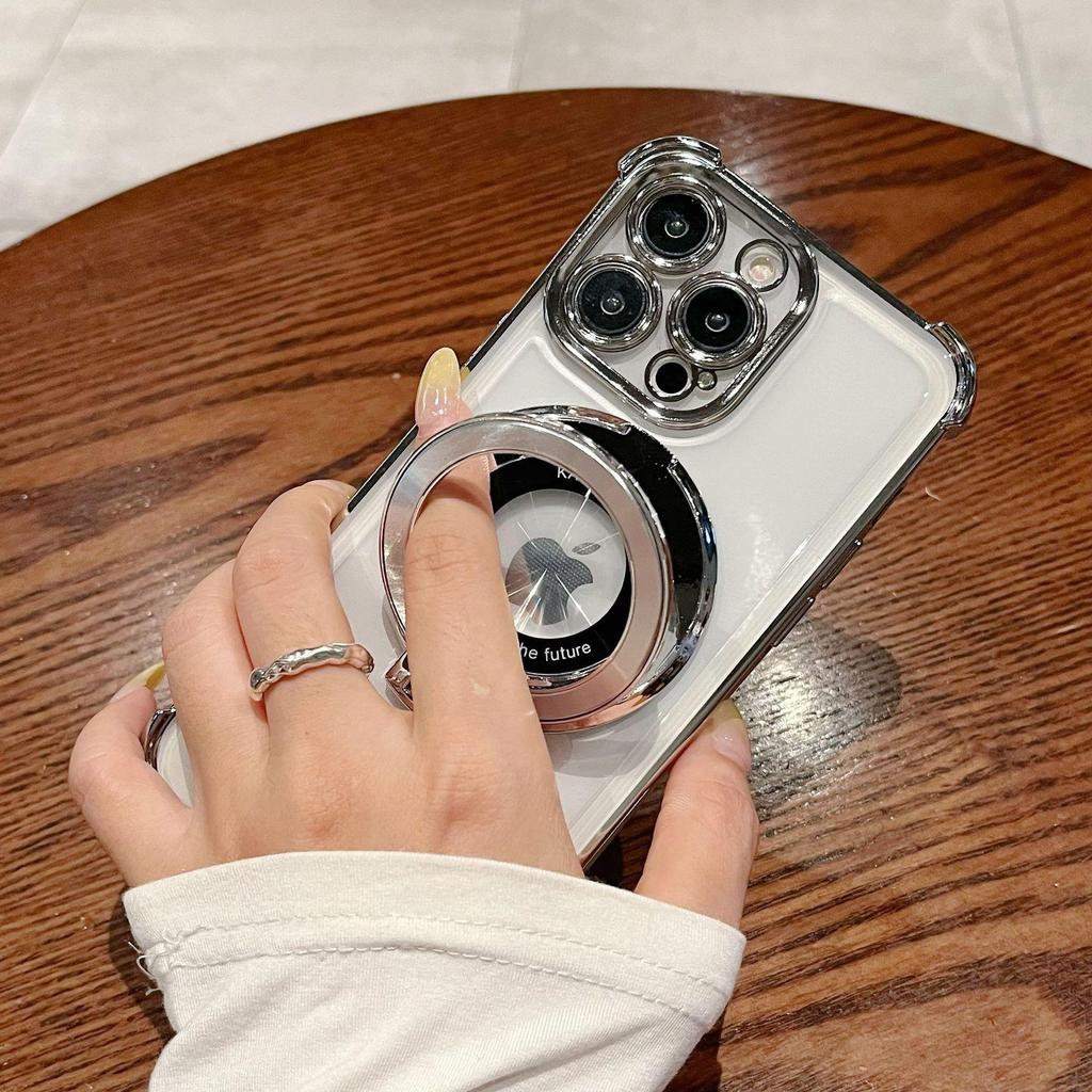 Elektropläterat magnetiskt ställ för iPhone 13/15/16PRO Stöttåligt mjukt skal