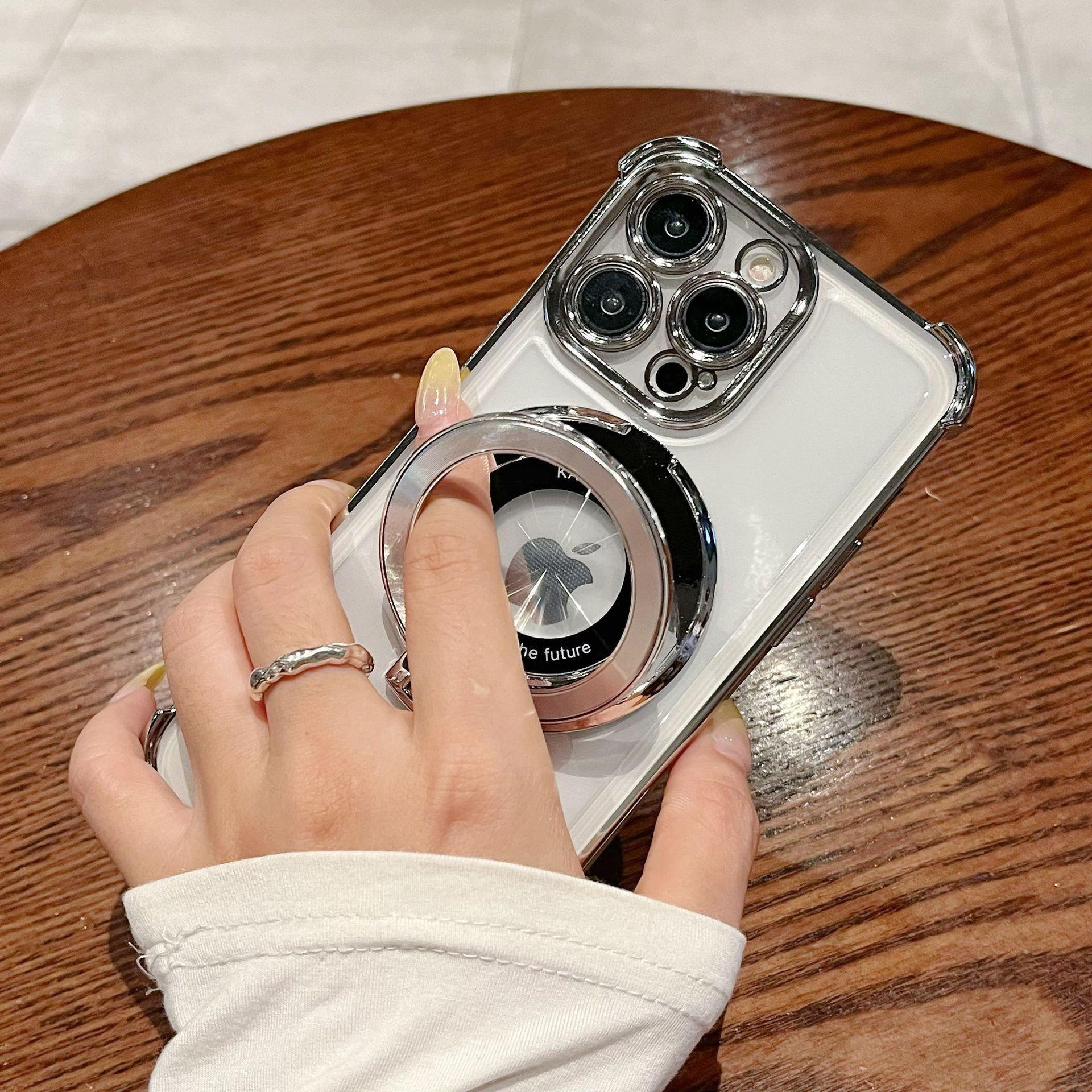 

Гальванизированная магнитная подставка для iPhone 13/15/16PRO, мягкий чехол с защитой от падений iPhone 16 Pro серебряный