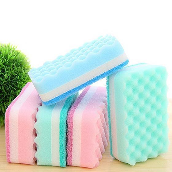 4Pcs Thick Wavy Antibacterial Kitchen Sponge Brush Scouring Pads Dish Towels
