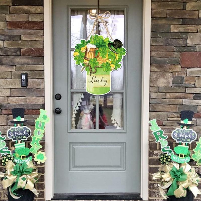 4Pcs Patrick's Day Luck Door Sign Front Door Hanging Sign Paper Plaques Hanging Ornament for Door Wall Decoration