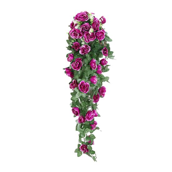 Artificial Rose Flower Vine Faux Silk Flower Door Teardrop Swag Fake Simulation Wall Hanging Plant for Floral Arrangement Room Garden Wedding Decor